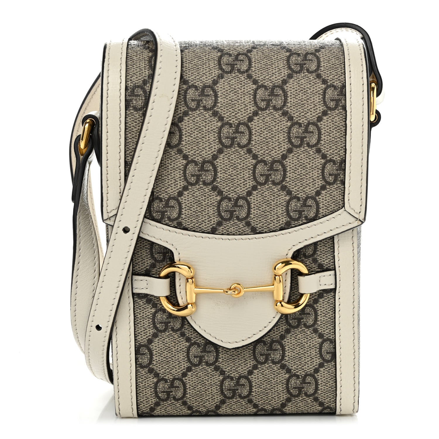 Gucci GG Supreme Monogram Azalea Calfskin Mini Horsebit 1955 Crossbody Bag Beige Ebony Mystic White 2 of 10
