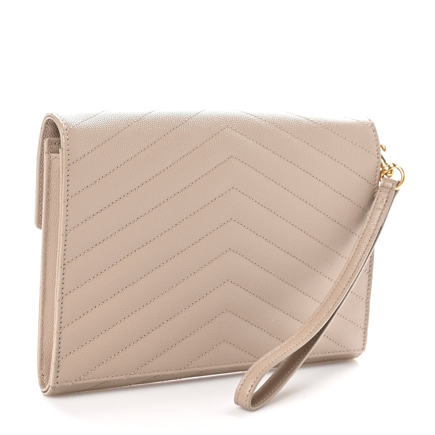 Grain De Poudre Matelasse Chevron Monogram Envelope Clutch Dark Beige