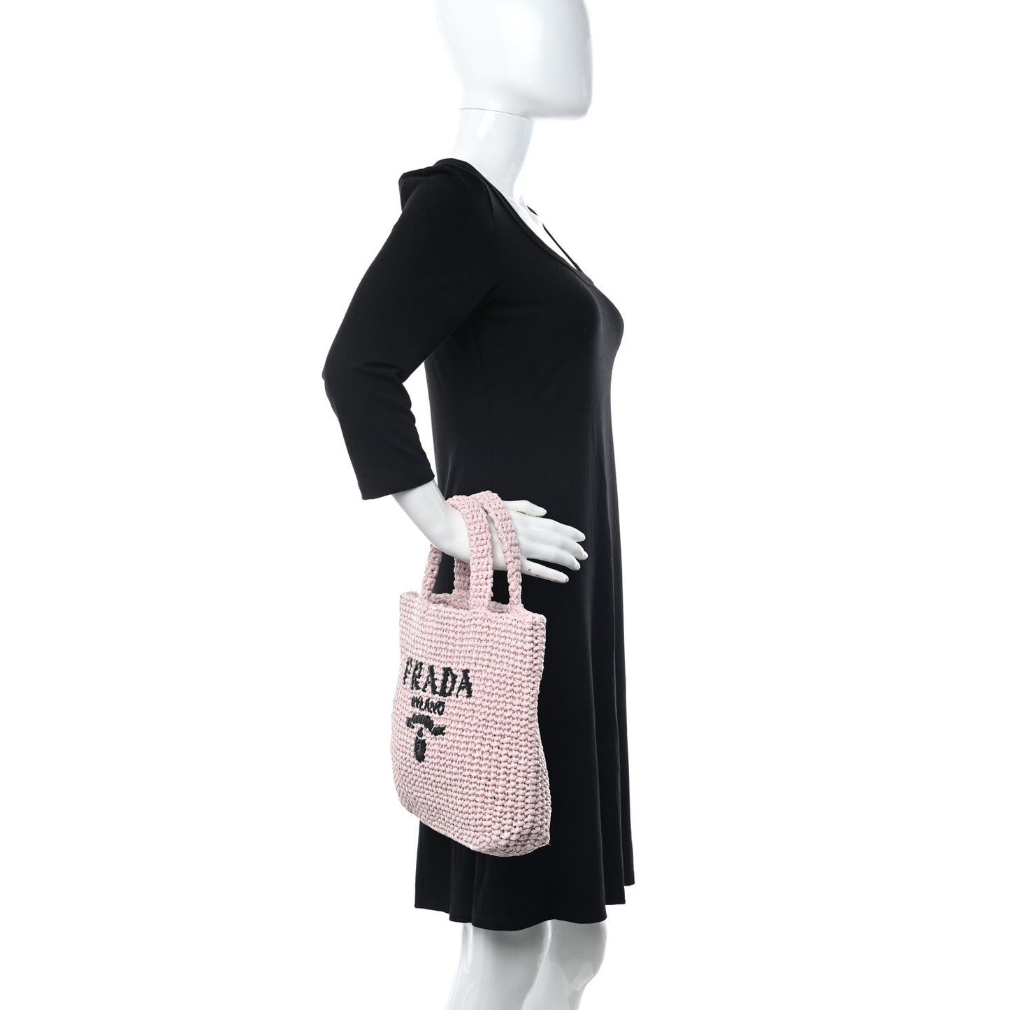 Yarn Raffia Effect Crochet Small Logo Tote Alabastro