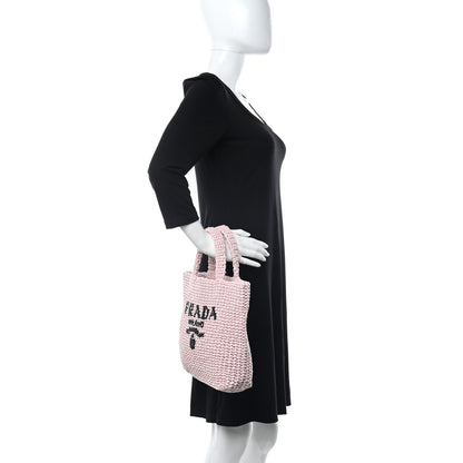 Prada Yarn Raffia Effect Crochet Small Logo Tote Alabastro 2 of 10