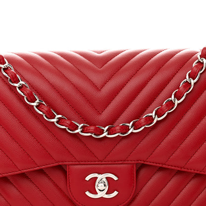 Chanel Caviar Chevron Quilted Jumbo Double Flap Dark Red 8 of 15