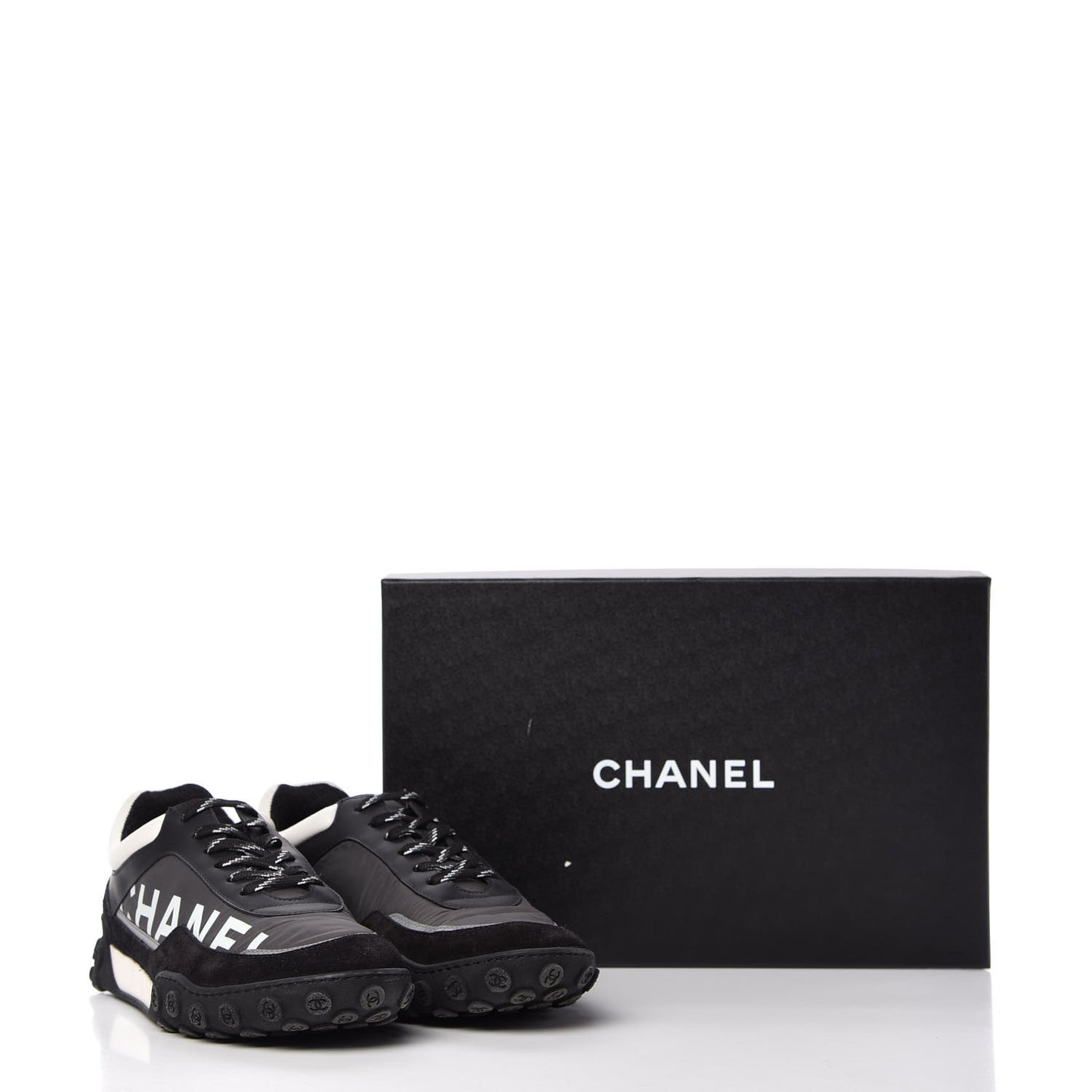 Nylon Calfskin Womens CC Sneakers 41 Black White