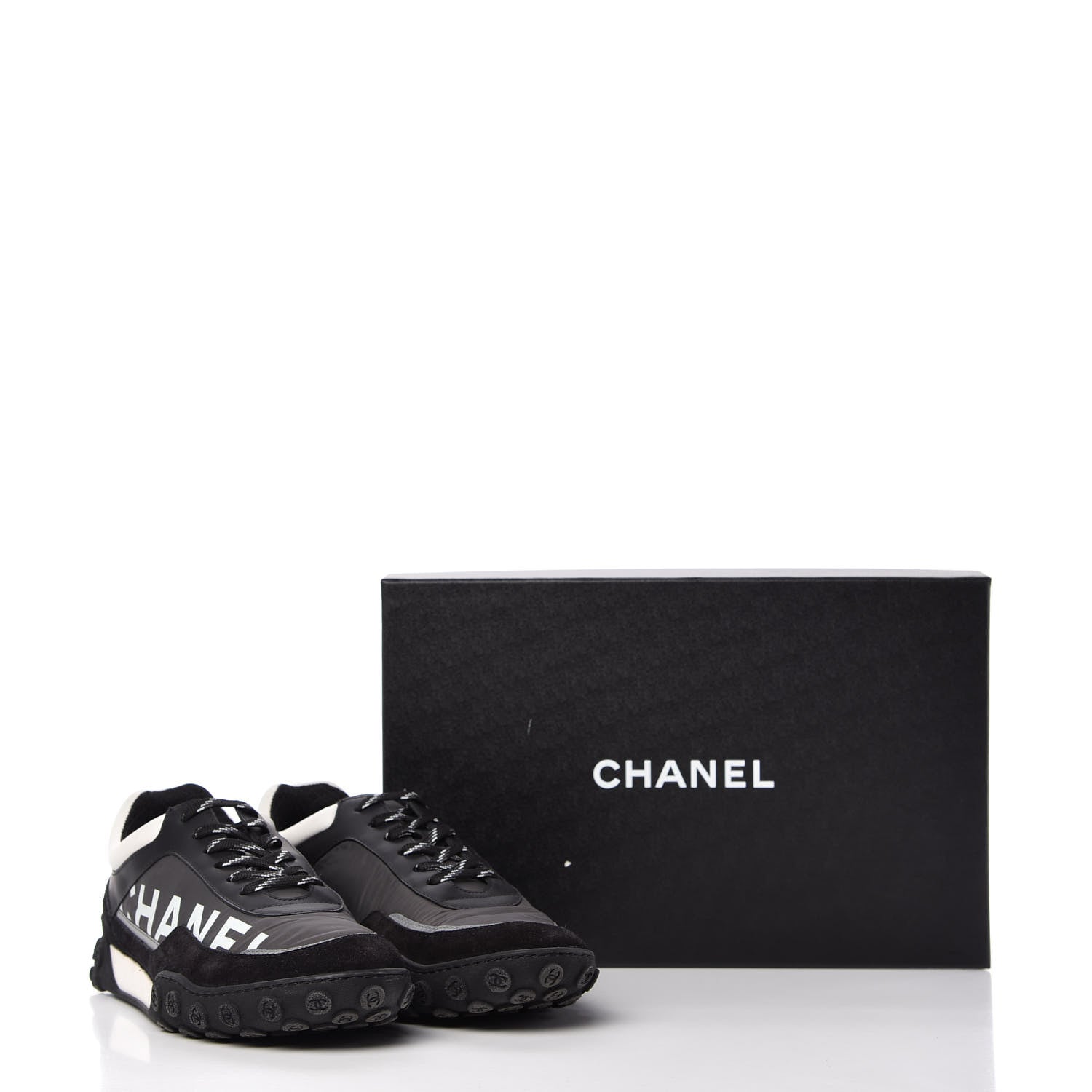 Chanel Nylon Calfskin Womens CC Sneakers 41 Black White 10 of 10
