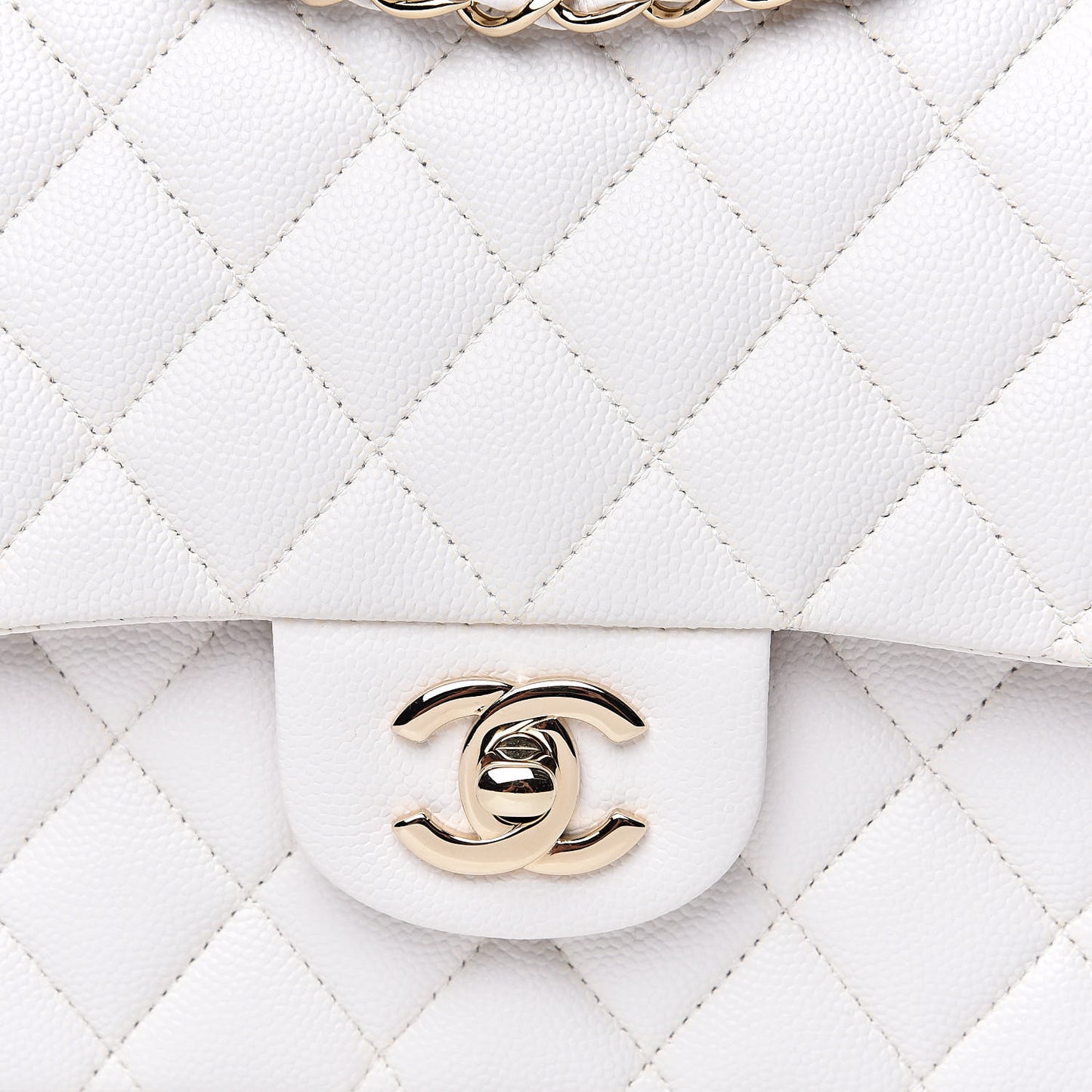Caviar Quilted Medium Double Flap White