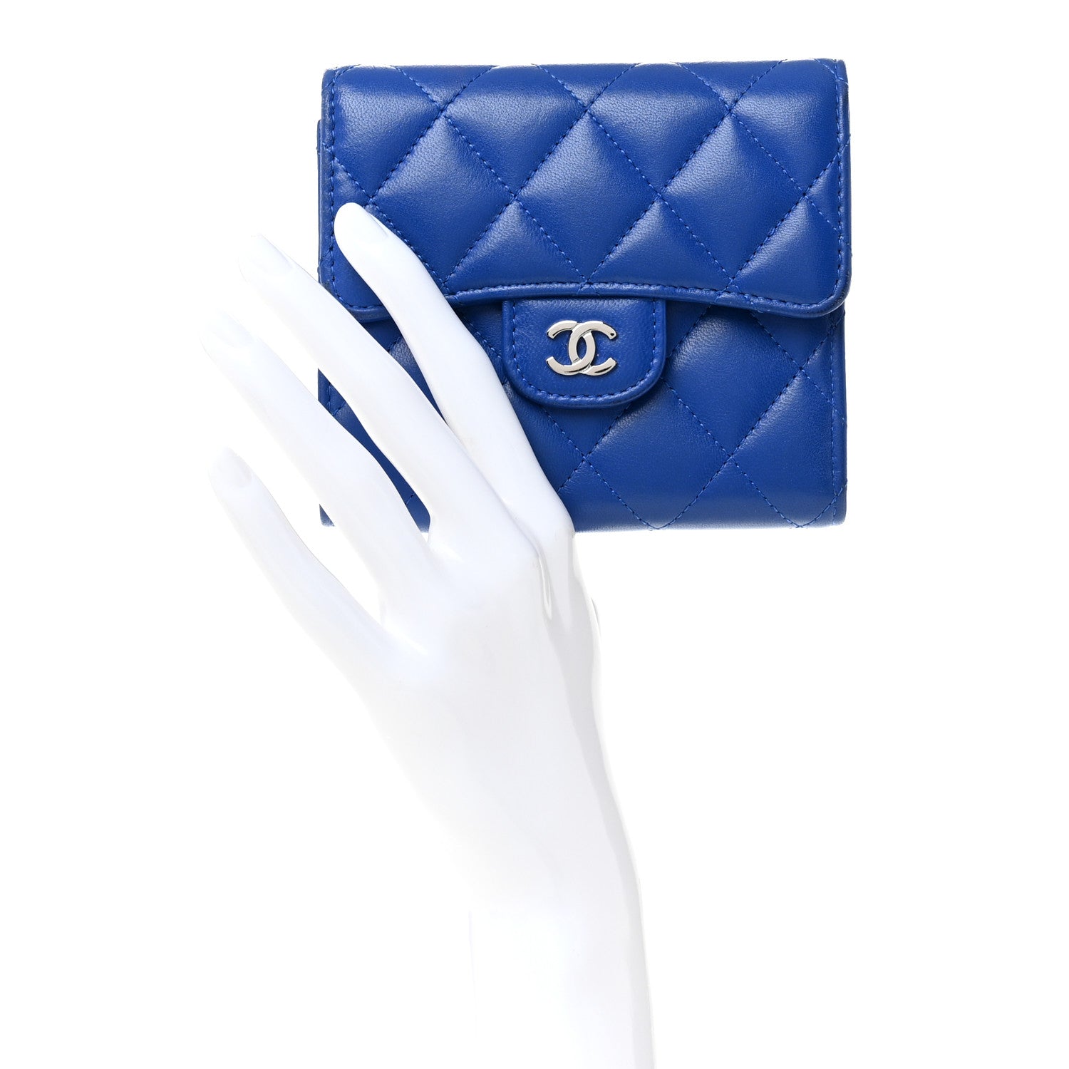 Chanel Lambskin Quilted Compact Flap Wallet Royal Blue 2 of 13