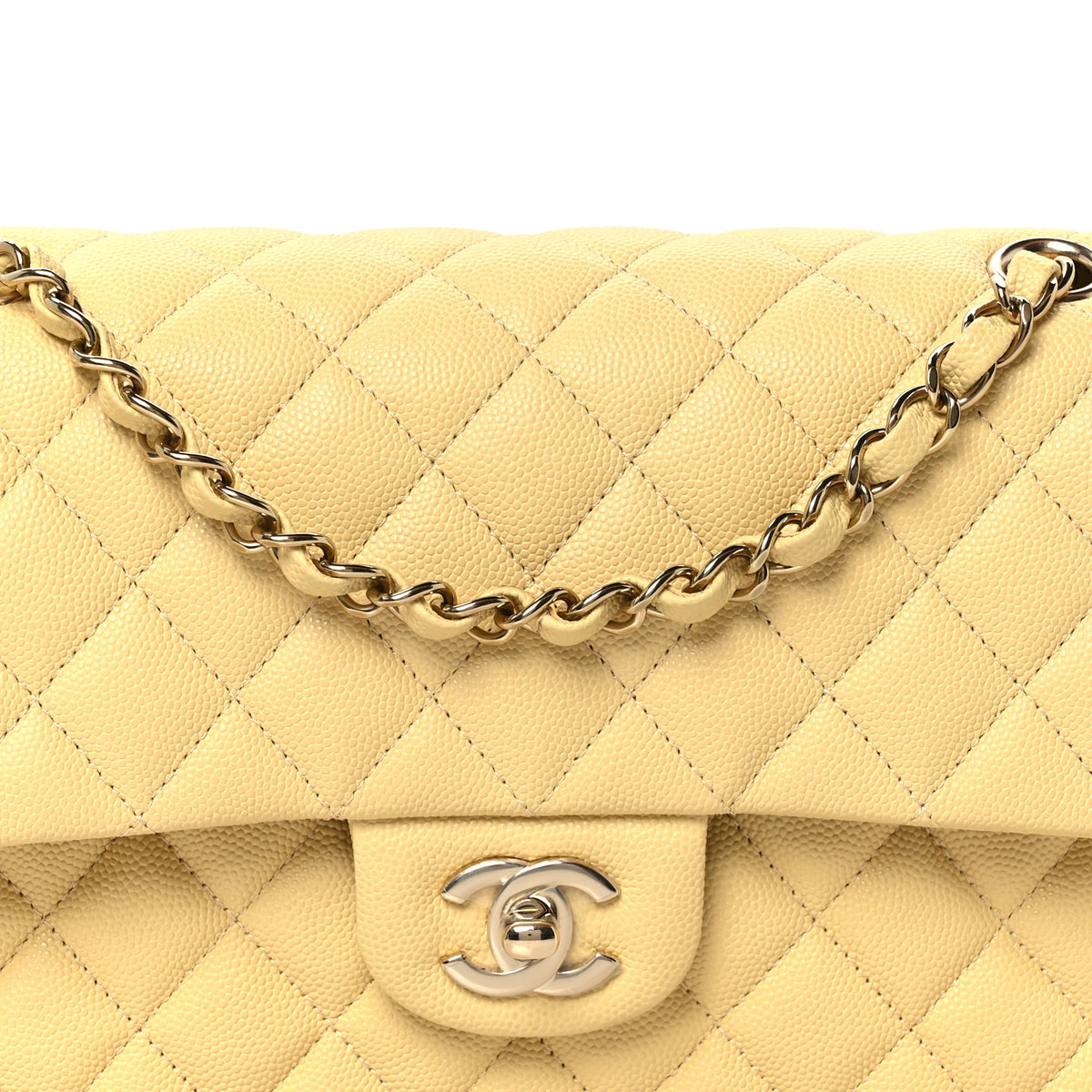 Caviar Quilted Medium Double Flap Light Yellow