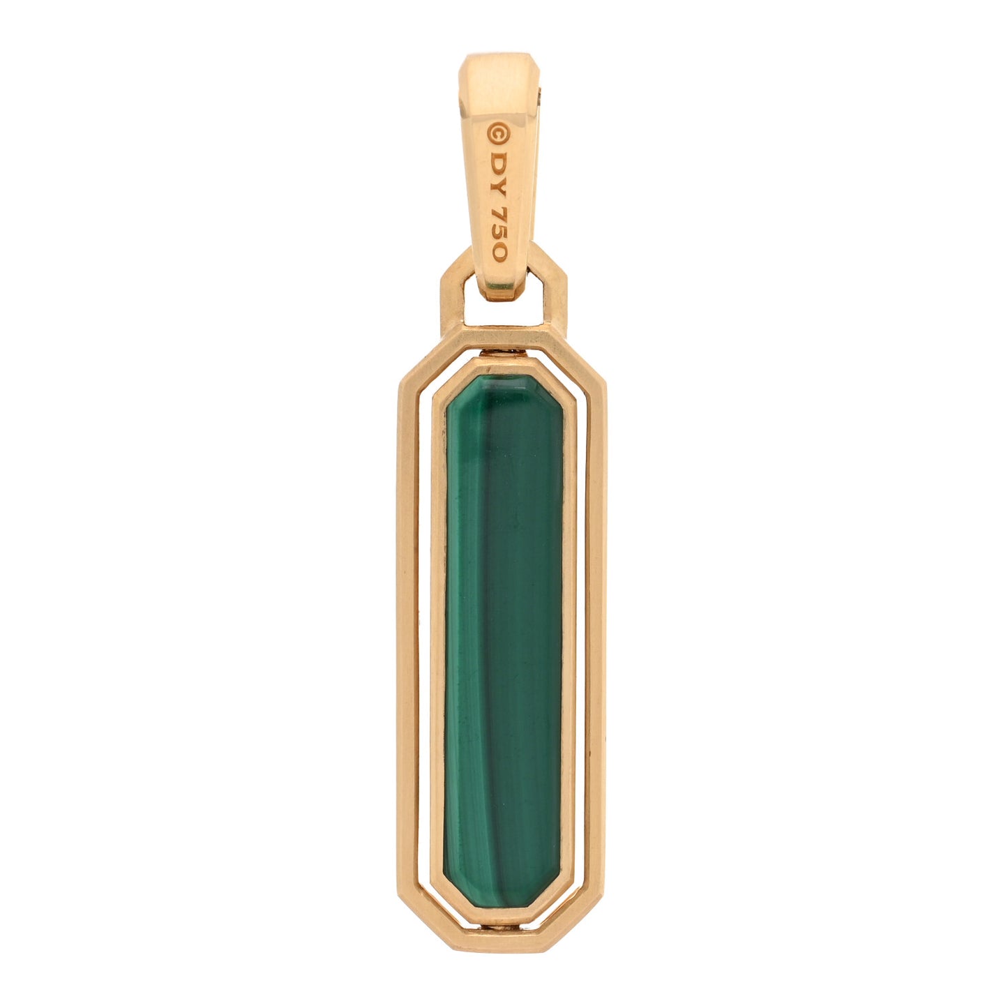 18K Yellow Gold Emerald Malachite Streamline Amulet Pendant