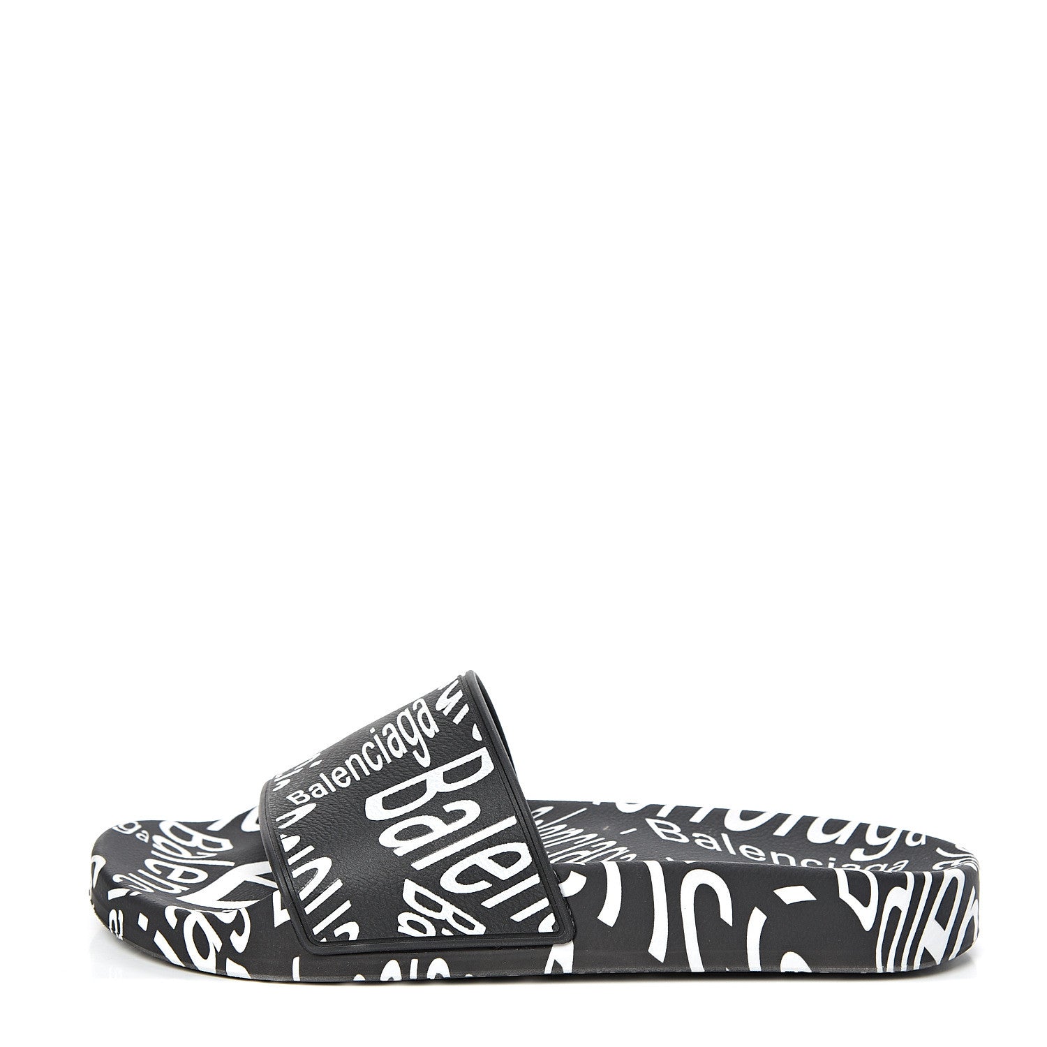 Balenciaga Rubber Wave Printed Womens Logo Pool Slide Sandals 36 Black 1 of 8