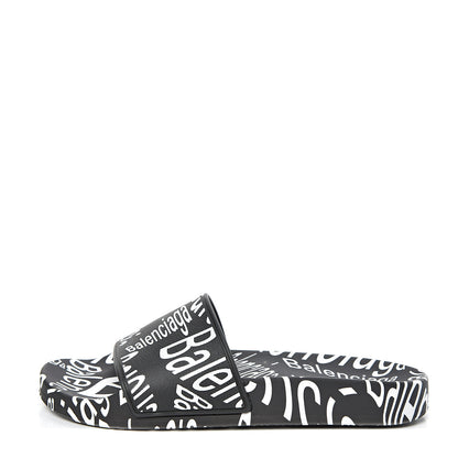 Balenciaga Rubber Wave Printed Womens Logo Pool Slide Sandals 36 Black 1 of 8