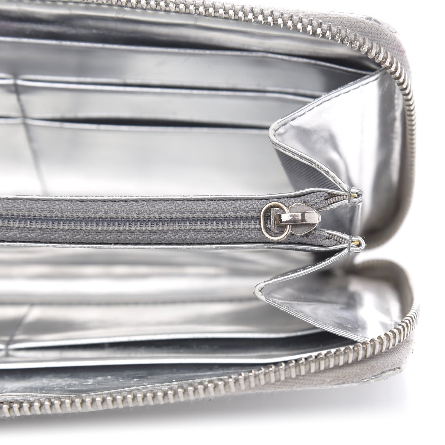 Chanel Patent Embossed CC Zip Around Wallet Silver 14 of 14
