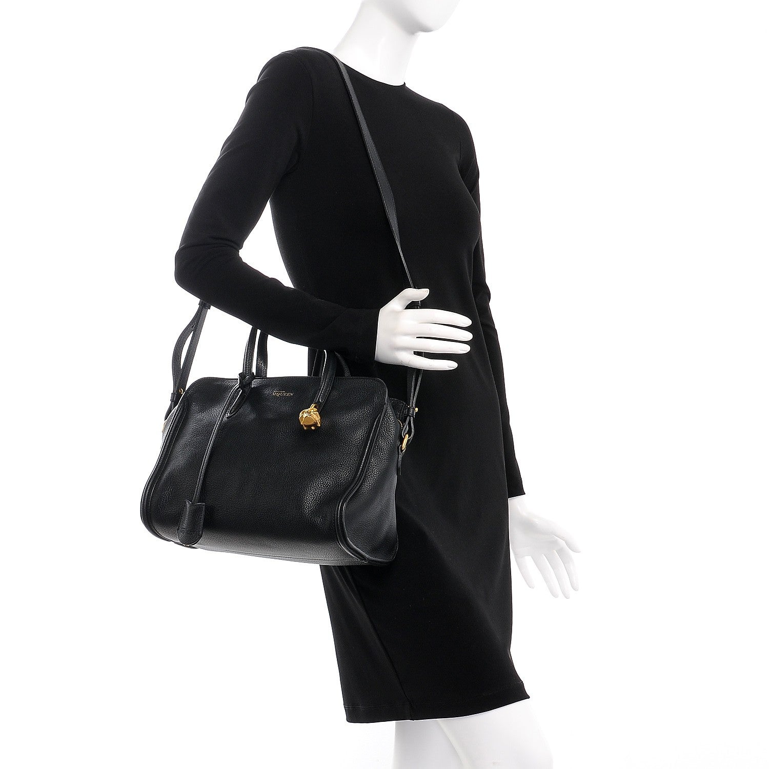 Alexander McQueen Pebbled Calfskin Small Skull Padlock Zip Around Tote Black 2 of 9