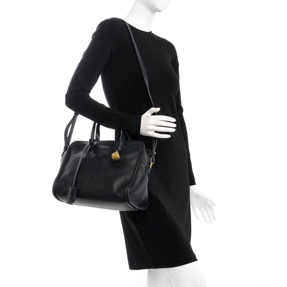 Alexander McQueen Pebbled Calfskin Small Skull Padlock Zip Around Tote Black 2 of 9