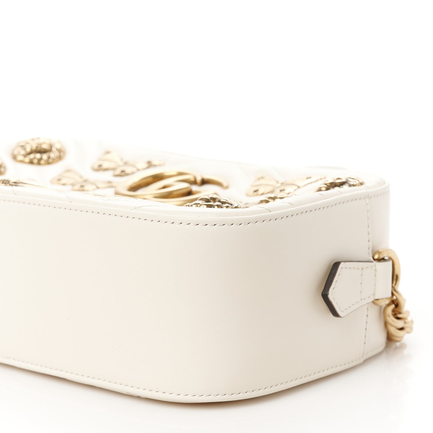 Calfskin Matelasse Animal Studs Small GG Marmont Chain Shoulder Bag White