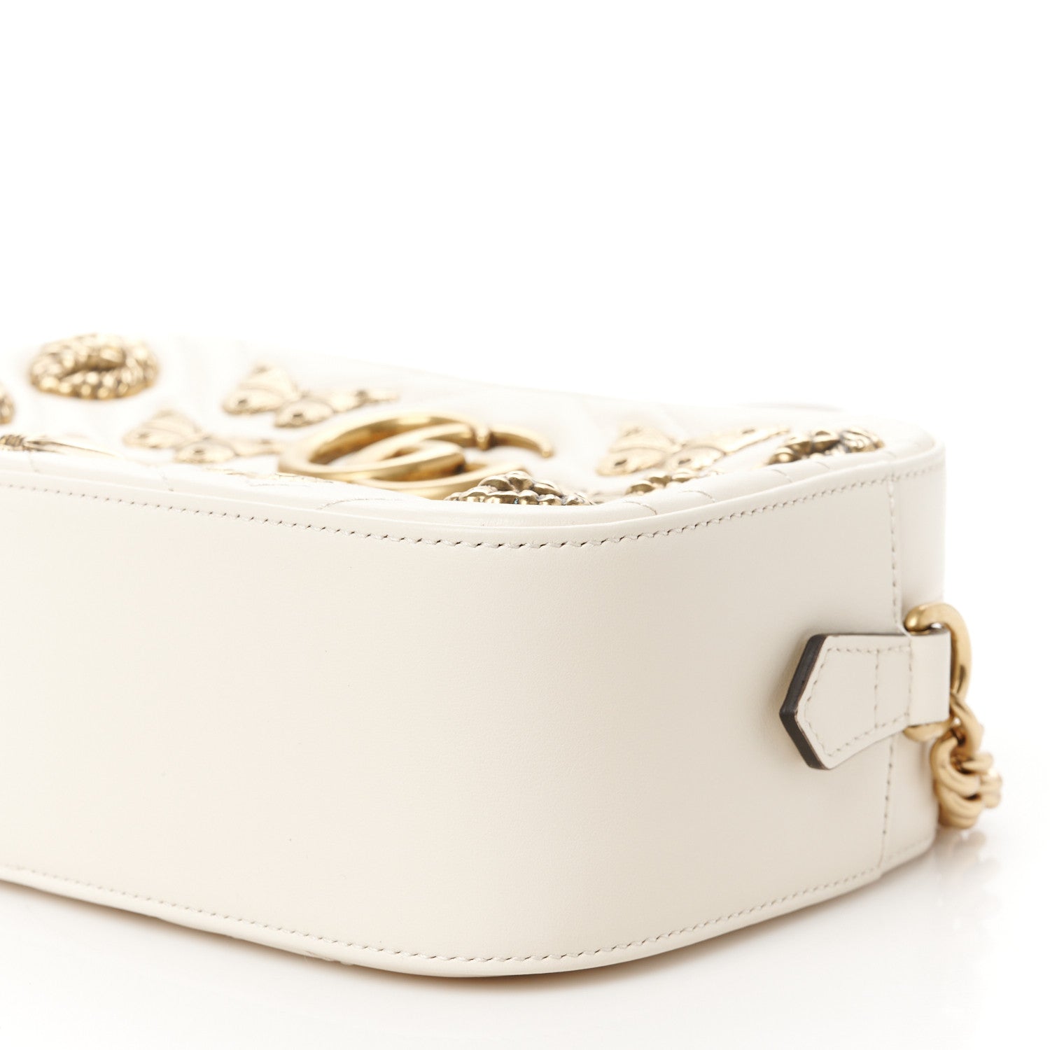 Gucci Calfskin Matelasse Animal Studs Small GG Marmont Chain Shoulder Bag White 10 of 10