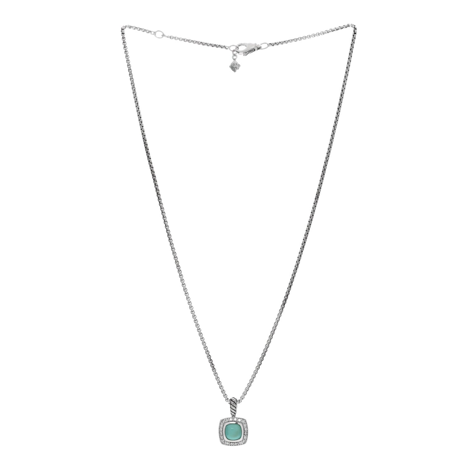 David Yurman Sterling Silver Diamond Turquoise 7mm Petite Albion Pendant Necklace 2 of 3