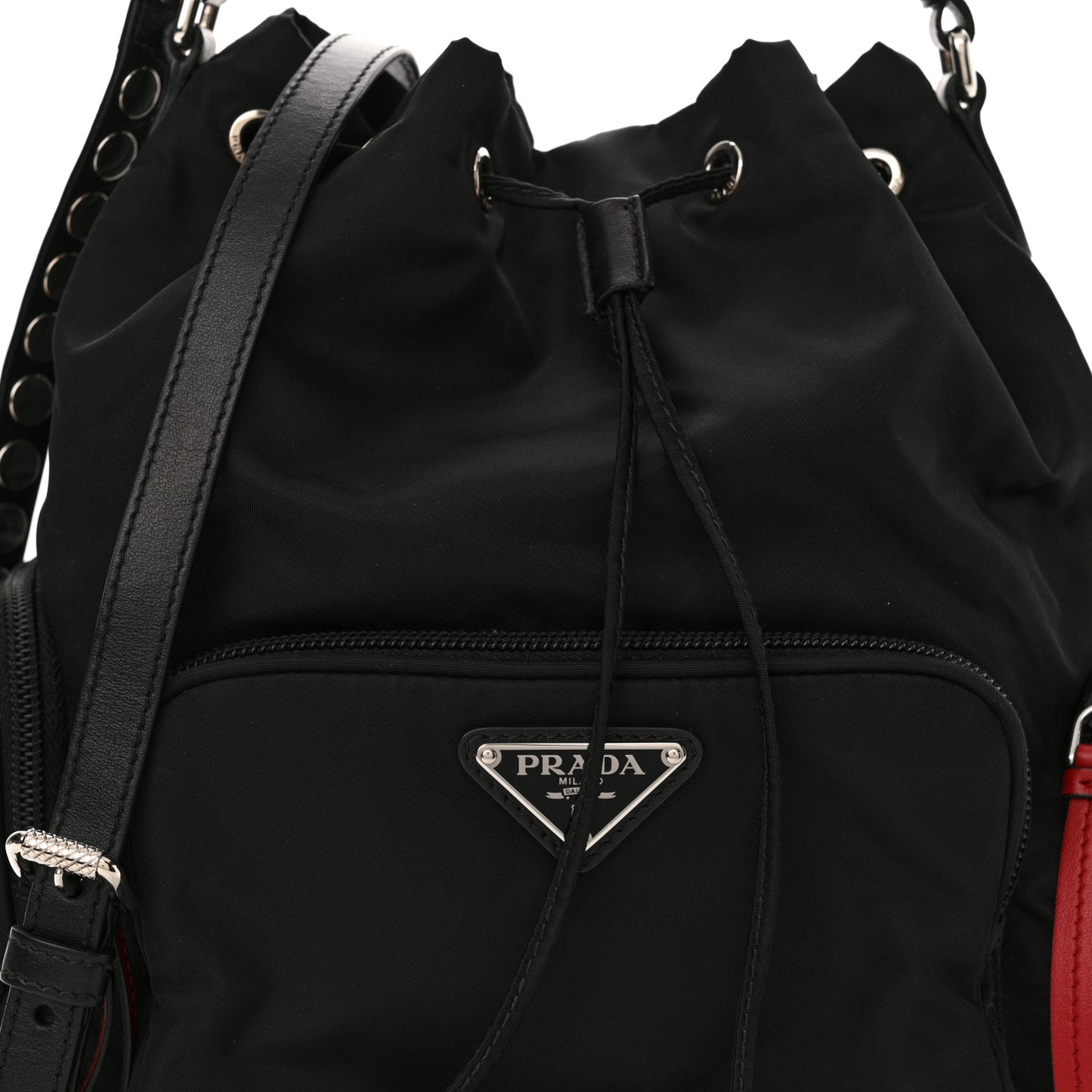 Tessuto Nylon Studded New Vela Mini Bucket Crossbody Bag Black Fuoco