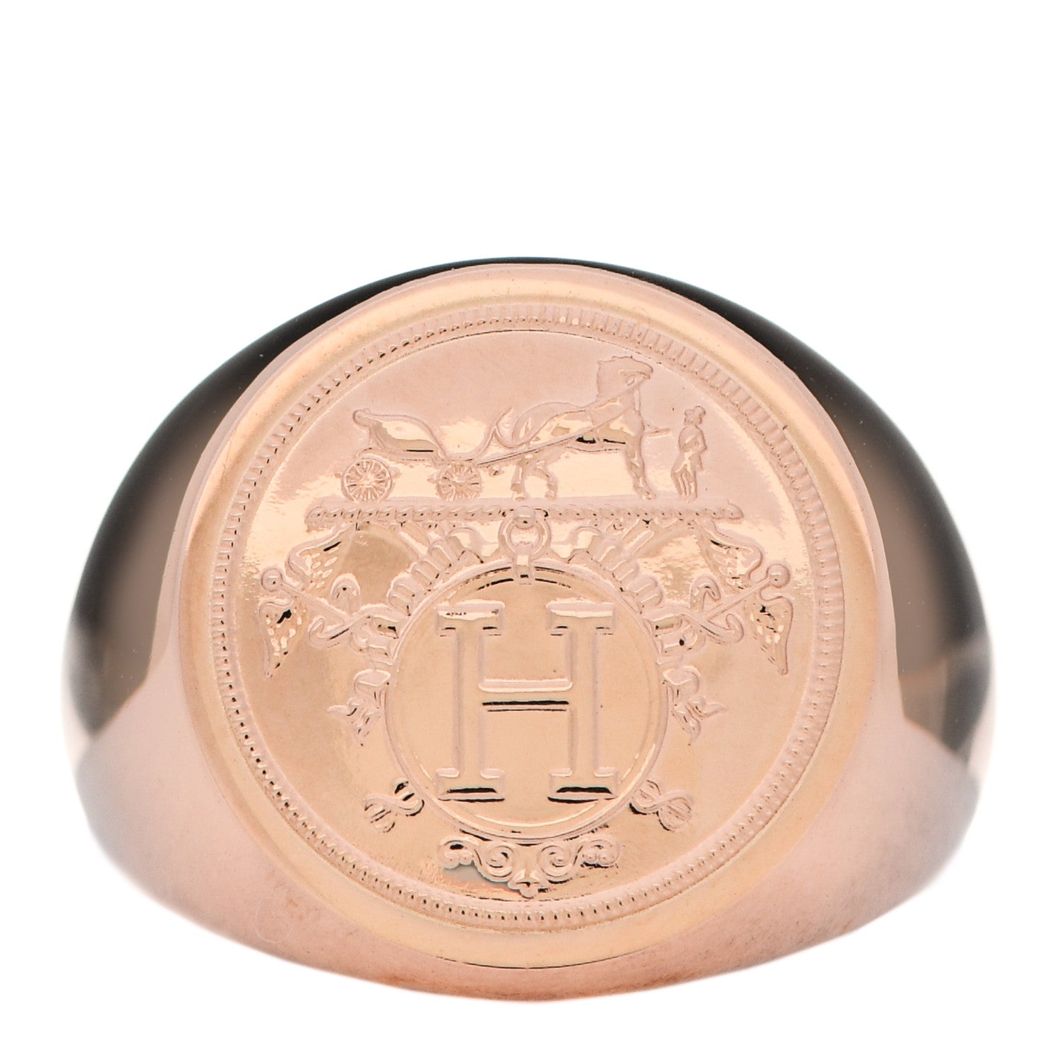 Hermes 18K Rose Gold PM Ex-Libris Signet Ring 51 5.75 1 of 6