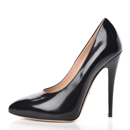 Gucci Polished Calfskin Removable Pearly Bow Elaisa Platform High Heel Pumps 36.5 Black 2 of 13