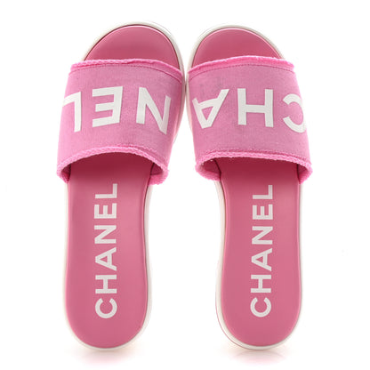 Chanel Cotton Logo Mule Sandals 40 Pink White 2 of 10