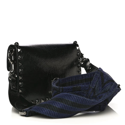 Valentino Garavani Craquele Calfskin Small Guitar Strap Rockstud Rolling Shoulder Flap Bag Black 2 of 11