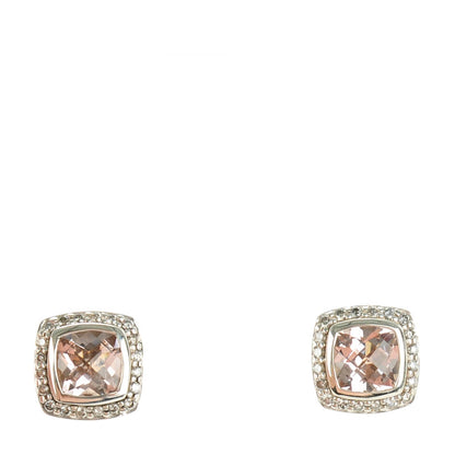 David Yurman Sterling Silver Diamond Morganite 7mm Petite Albion Earrings 1 of 4