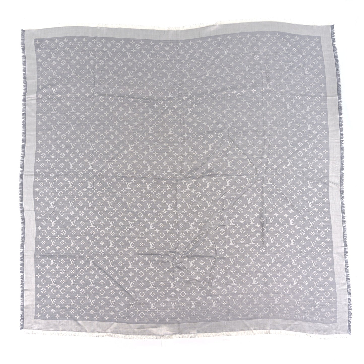 Wool Silk Monogram Denim Shawl Pearl Grey