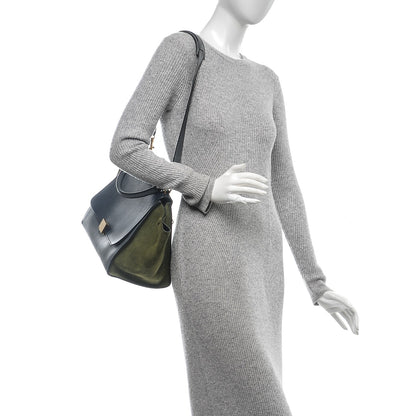 Celine Calfskin Suede Medium Tri-Color Trapeze Navy 2 of 6