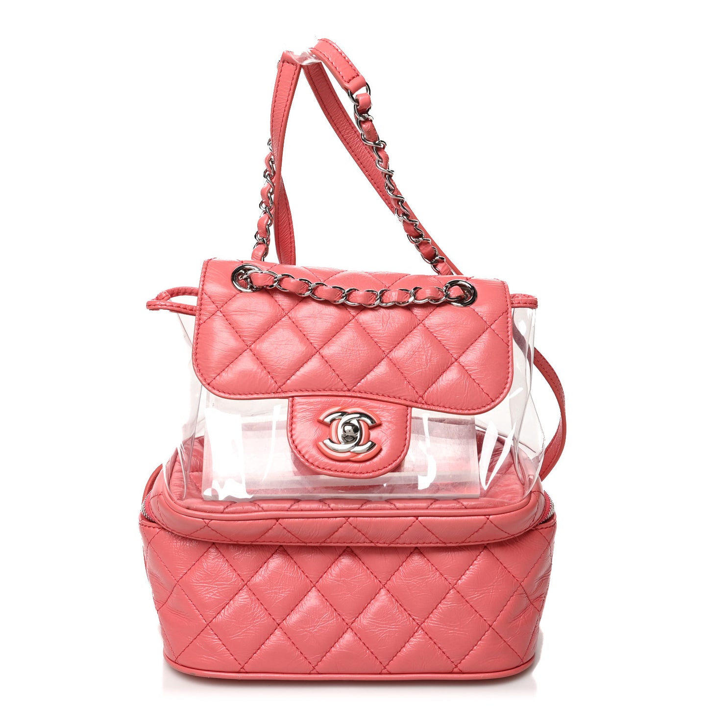 Crumpled Calfskin PVC Quilted Backpack Pink
