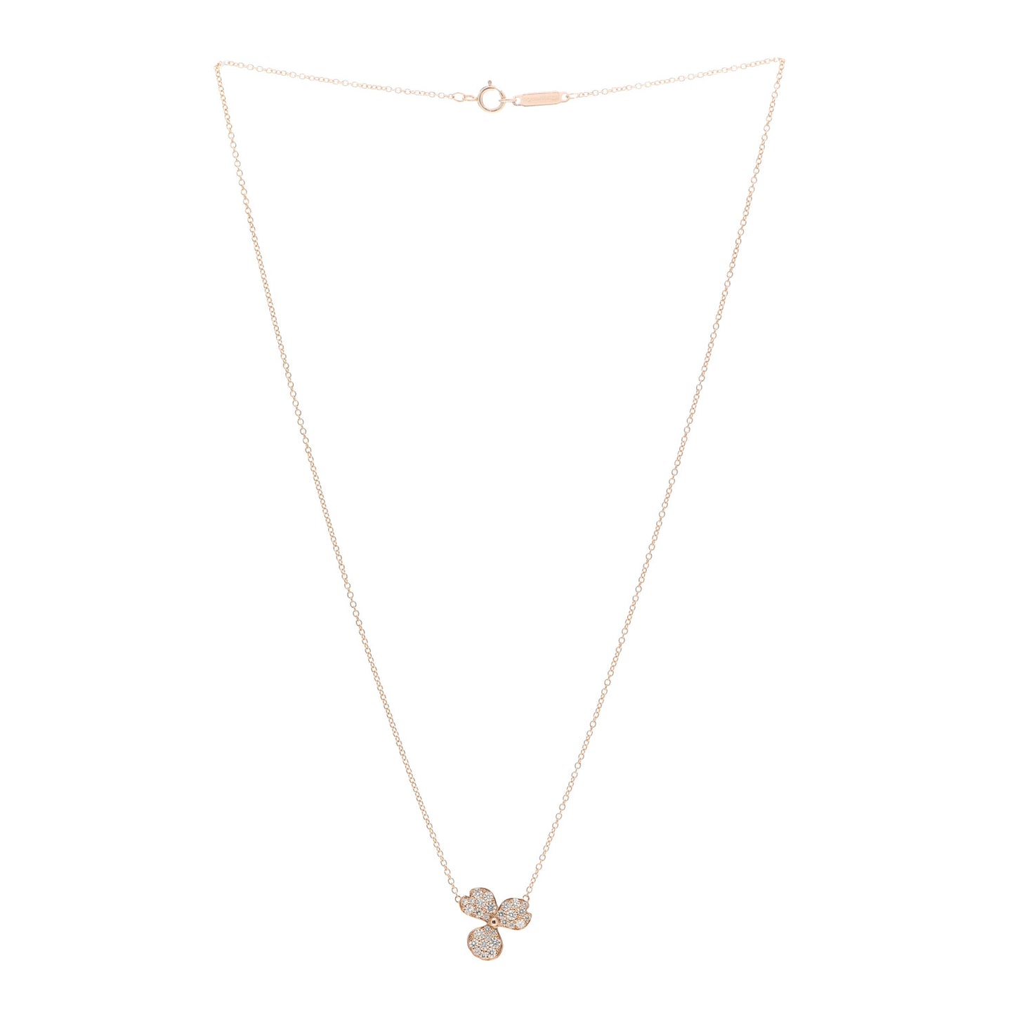 18K Rose Gold Diamond Paper Flowers Pave Pendant Necklace