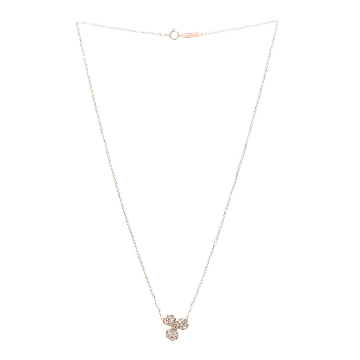 Tiffany 18K Rose Gold Diamond Paper Flowers Pave Pendant Necklace 3 of 6