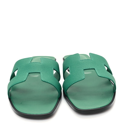 Hermes Epsom Oran Sandals 40.5 Vert Emeraude 3 of 10