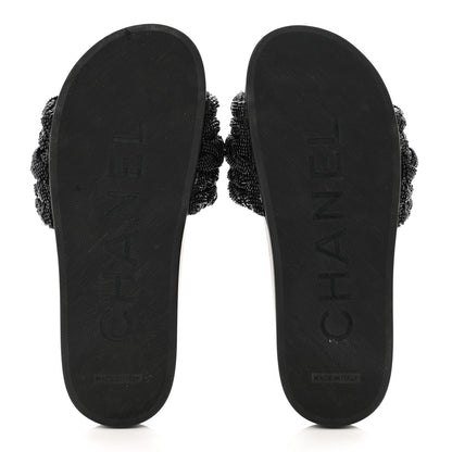Chanel Lambskin Pearl Beaded Woven Slides 38 Black 5 of 8