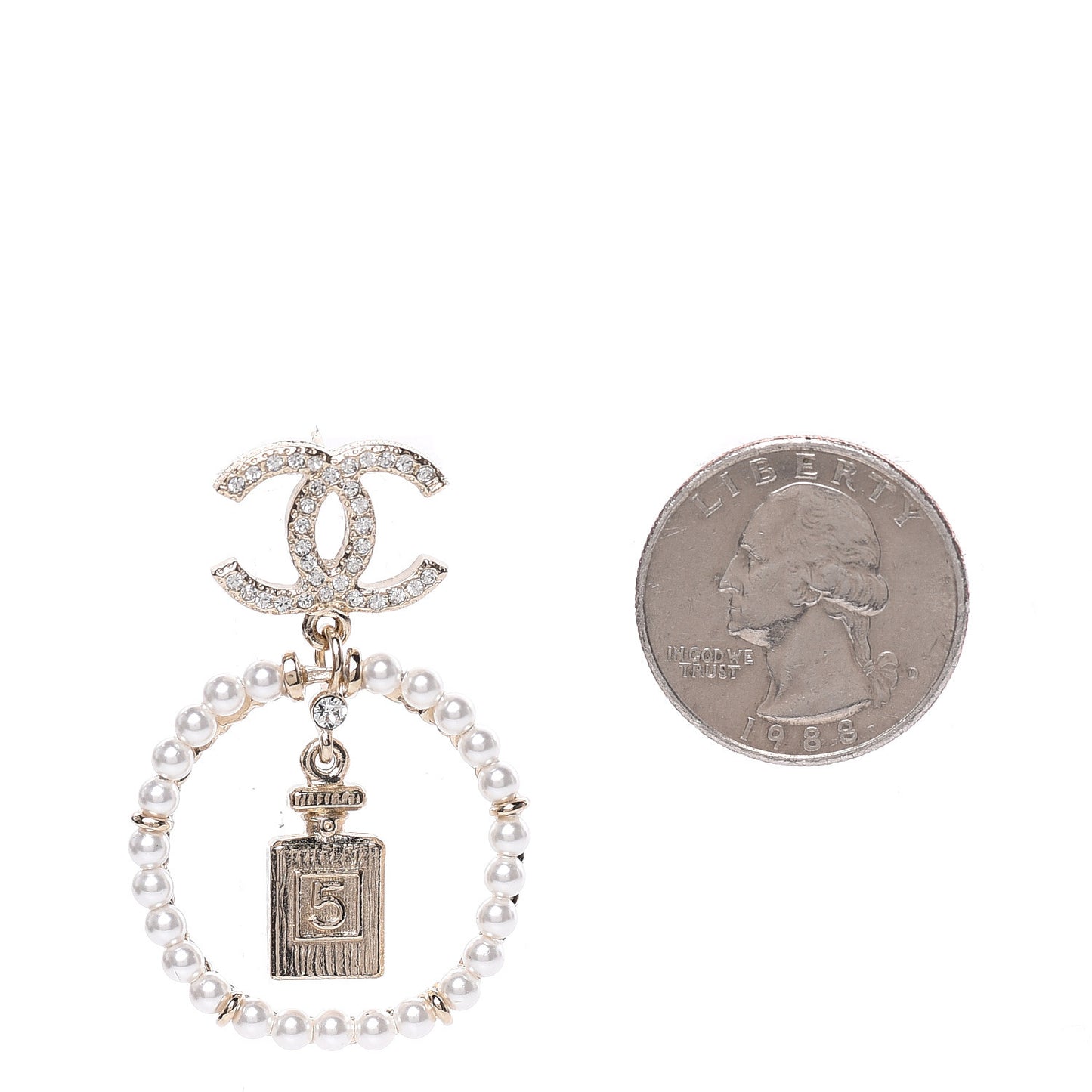 Crystal Pearl Charms CC Drop Earrings Gold