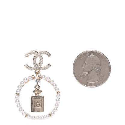 Chanel Crystal Pearl Charms CC Drop Earrings Gold 2 of 5