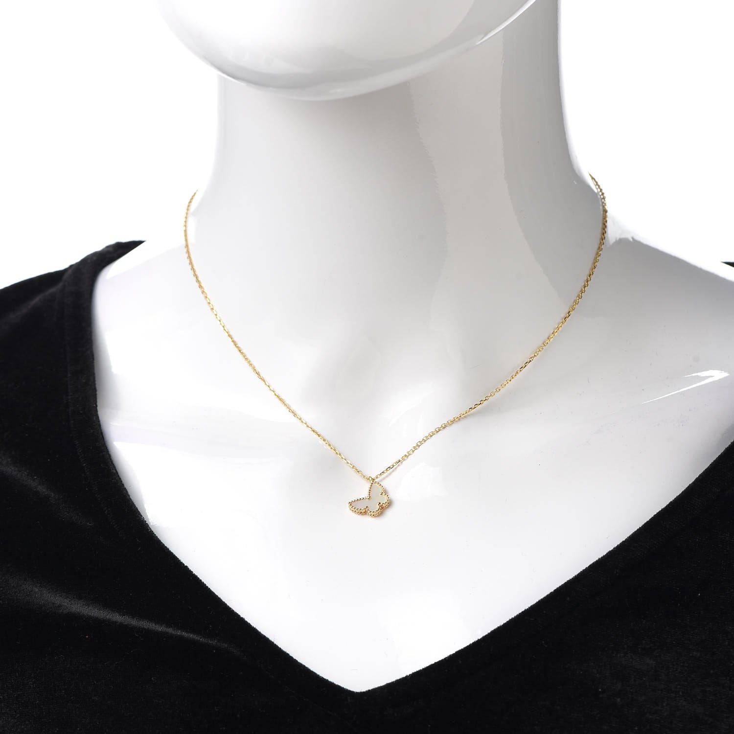 Van Cleef & Arpels 18K Yellow Gold Mother of Pearl Sweet Alhambra Butterfly Pendant Necklace 2 of 7