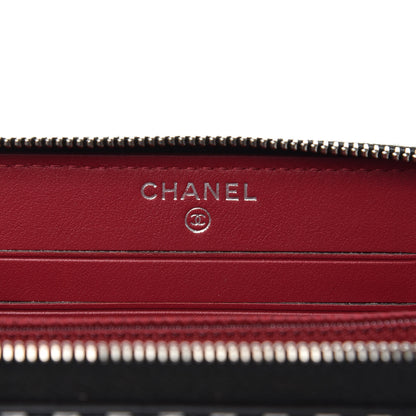 Chanel Caviar Quilted Stripe Filigree Zip Wallet Black White 6 of 10