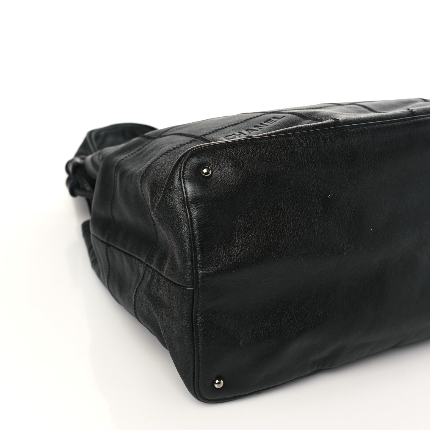 Calfskin Square Stitched Tassel Bag Black
