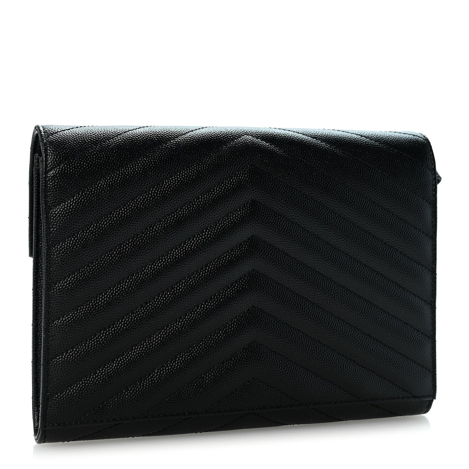 Saint Laurent Grain De Poudre Matelasse Chevron Monogram Envelope Clutch Black 3 of 12