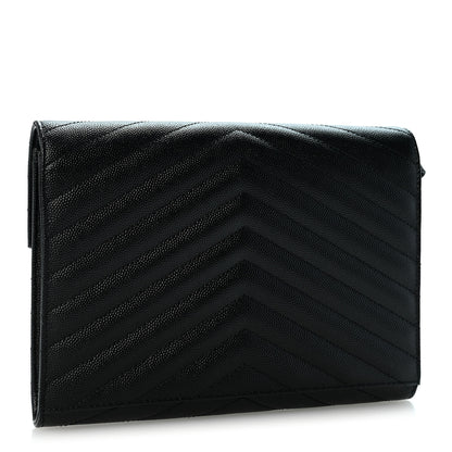 Saint Laurent Grain De Poudre Matelasse Chevron Monogram Envelope Clutch Black 3 of 12