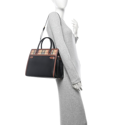 Burberry Calfskin Vintage Check Small Two Handle Title Bag Black 2 of 9