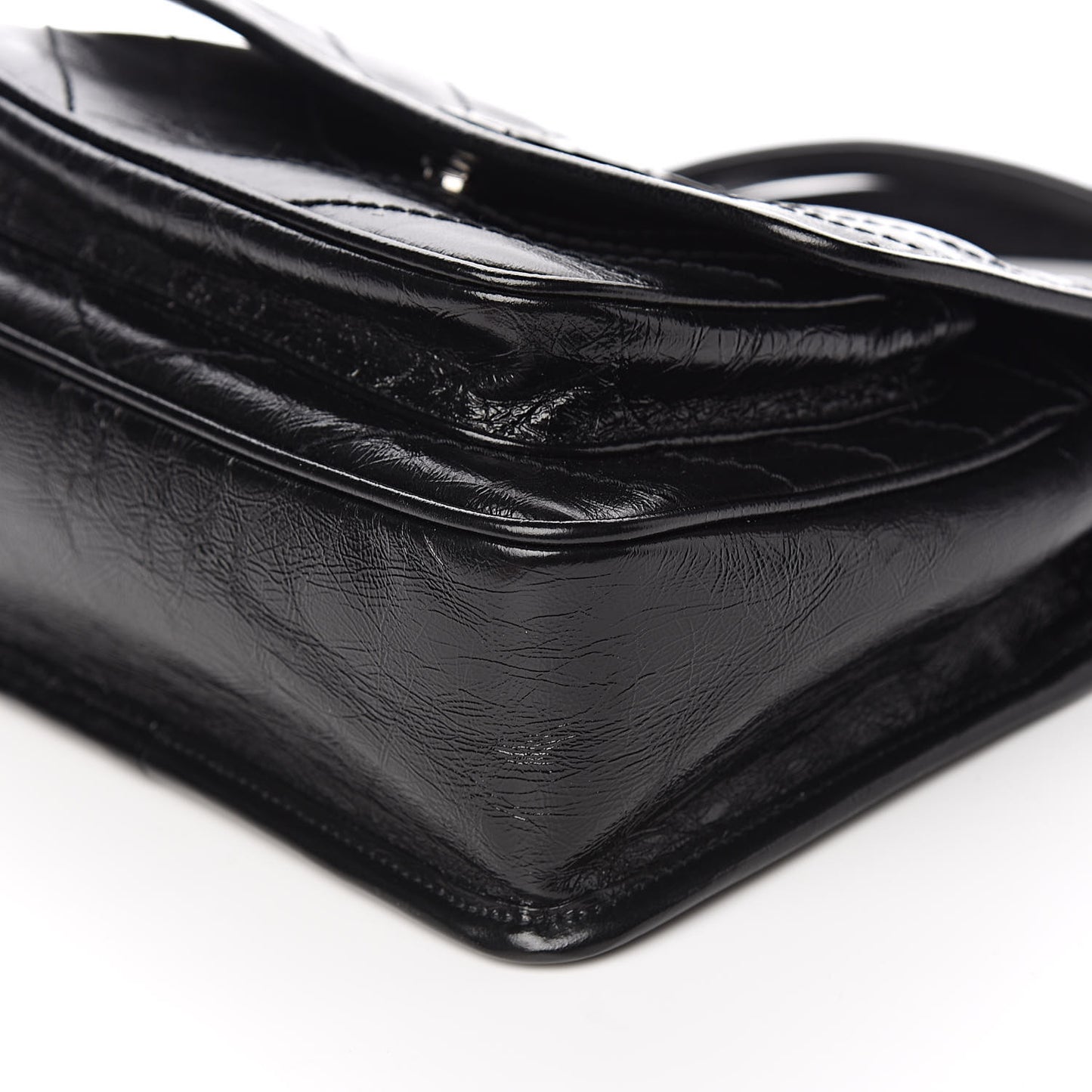 Crinkled Calfskin Matelasse Monogram Baby Niki Chain Satchel Black