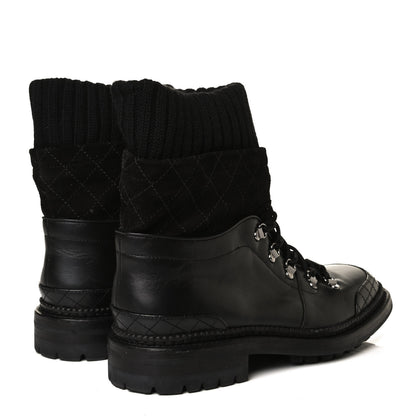 Chanel Calfskin Kid Suede Lace Up Short Boots 41 Black 4 of 16