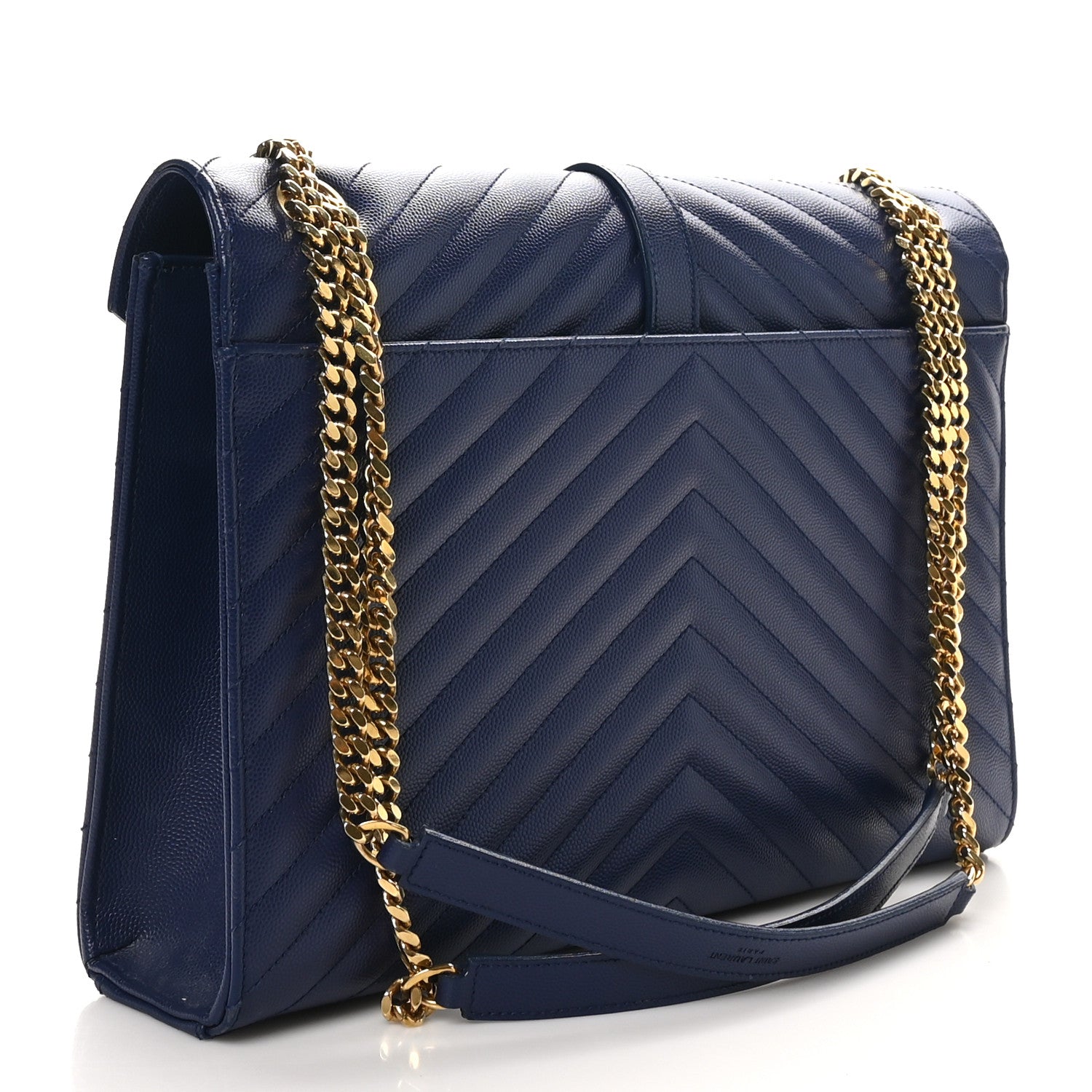 Saint Laurent Grain De Poudre Matelasse Chevron Large Monogram Satchel Navy Blue 3 of 10