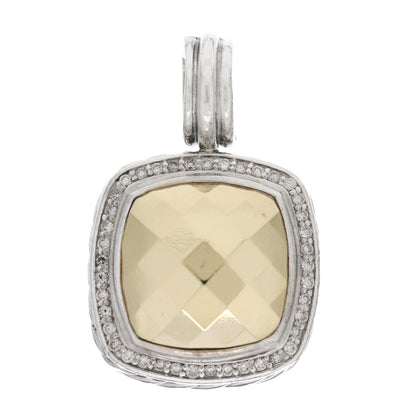 David Yurman Sterling Silver 18K Yellow Gold Diamond 14mm Albion Enhancer Pendant 1 of 3