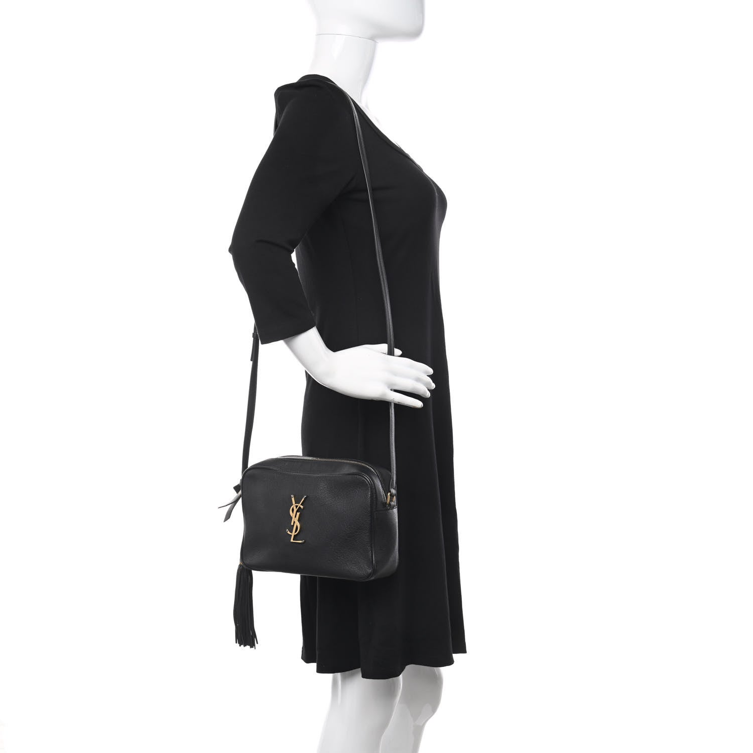 Saint Laurent Grained Lambskin Monogram Lou Camera Bag Black 2 of 11