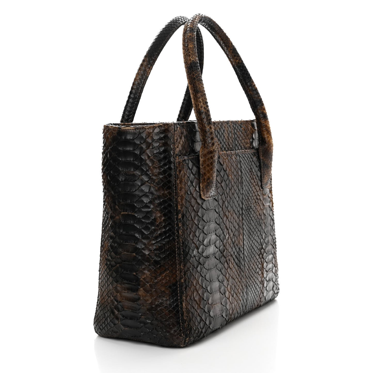 Snakeskin Executive Cerf Shopper Tote Dark Brown