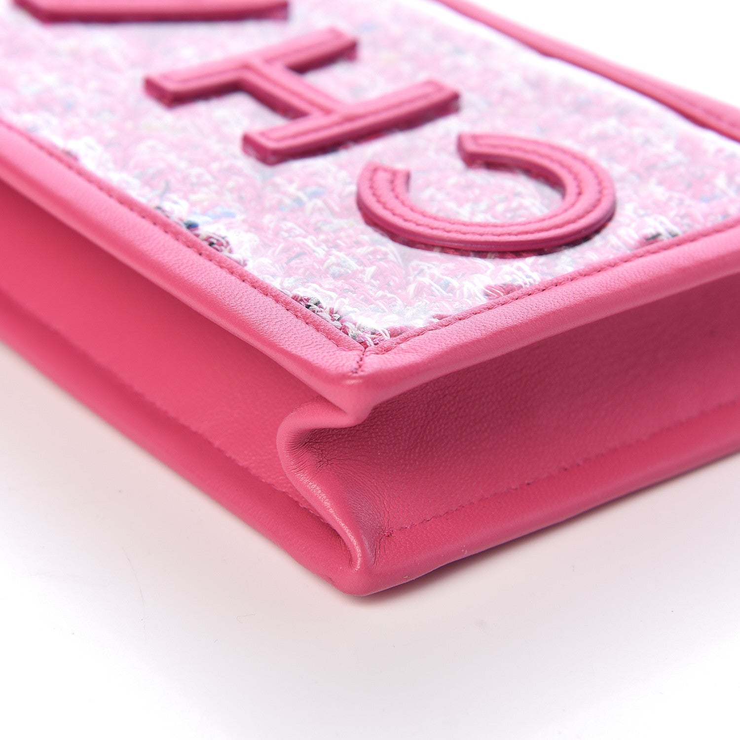 Chanel Tweed PVC Lambskin Clutch With Chain Pink 9 of 10