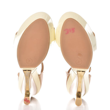 Chanel Patent CC Wedge Sandals 40.5 Nude Beige 7 of 13