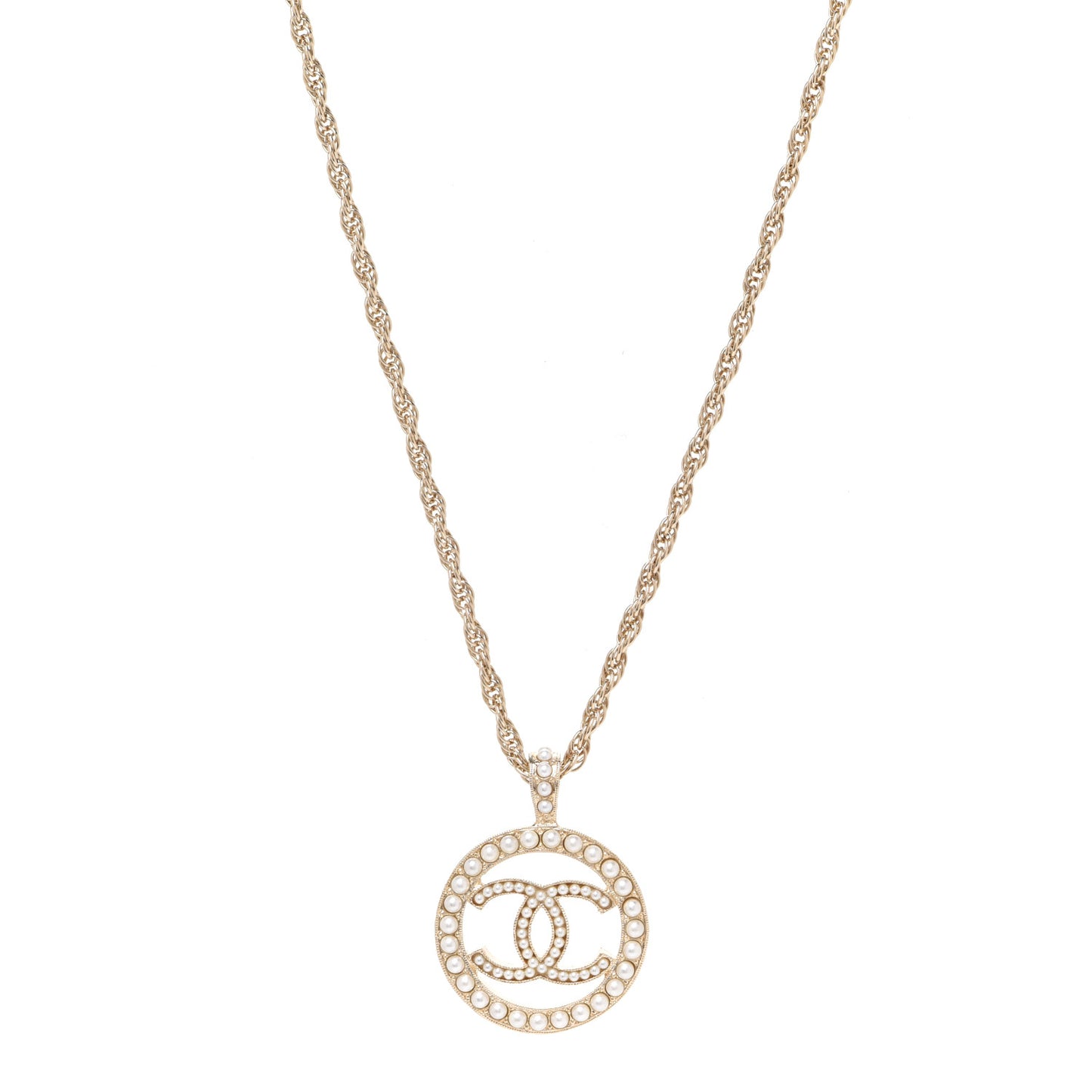 Pearl CC Round Pendant Necklace Gold