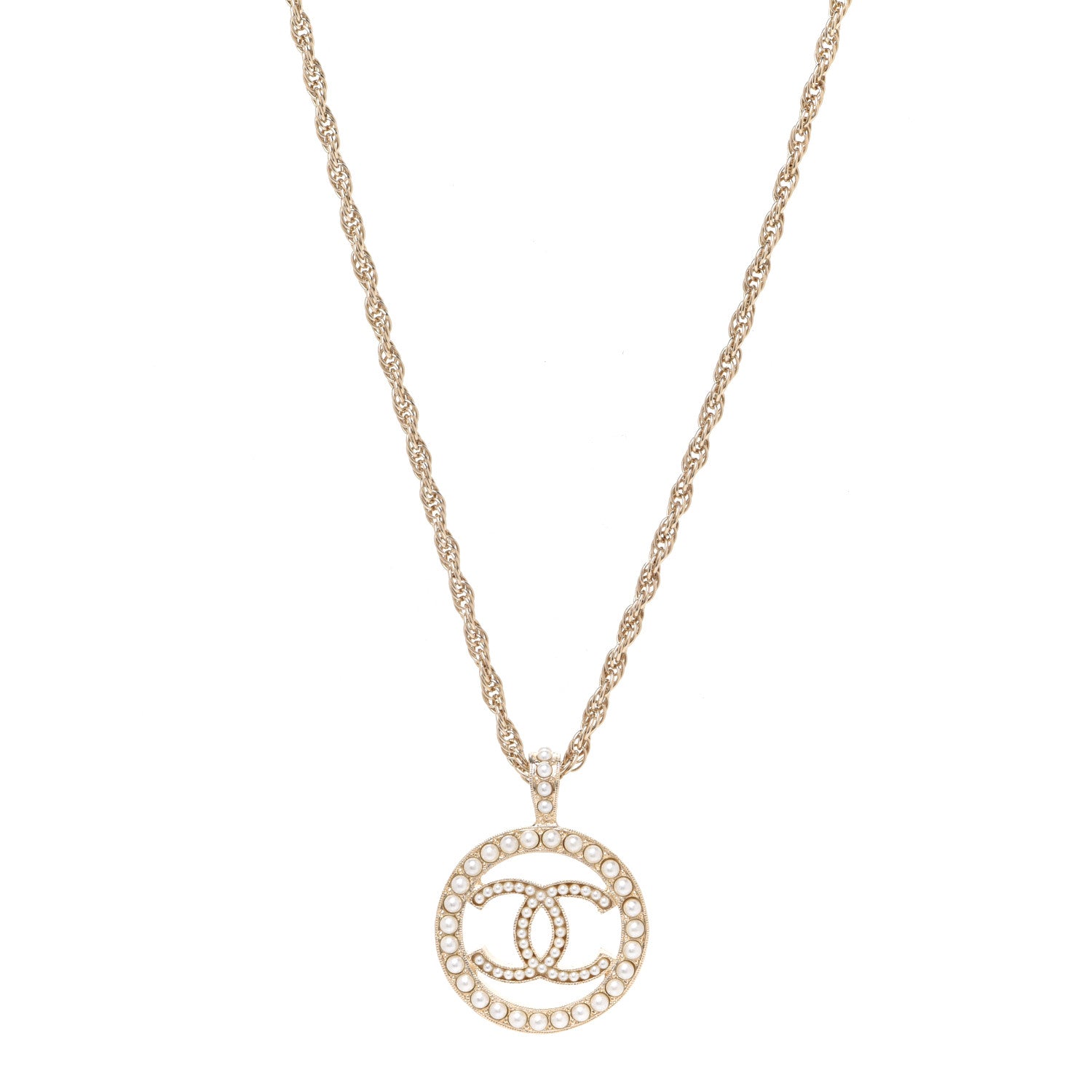 Chanel Pearl CC Round Pendant Necklace Gold 1 of 6